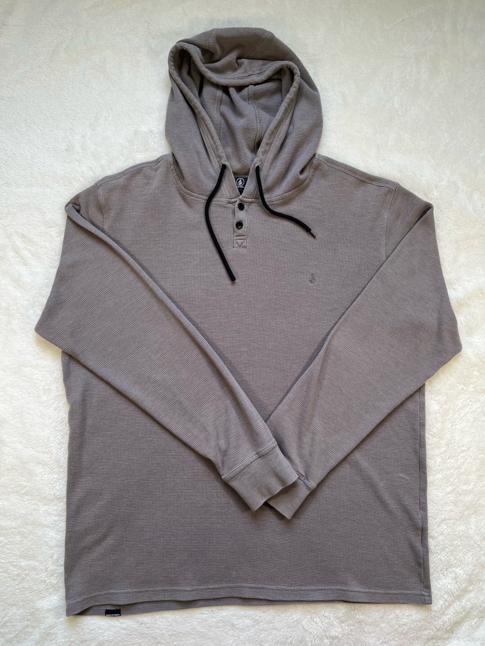 Volcom Men's Long-Sleeve Waffle Knit hoodie- Taupe
